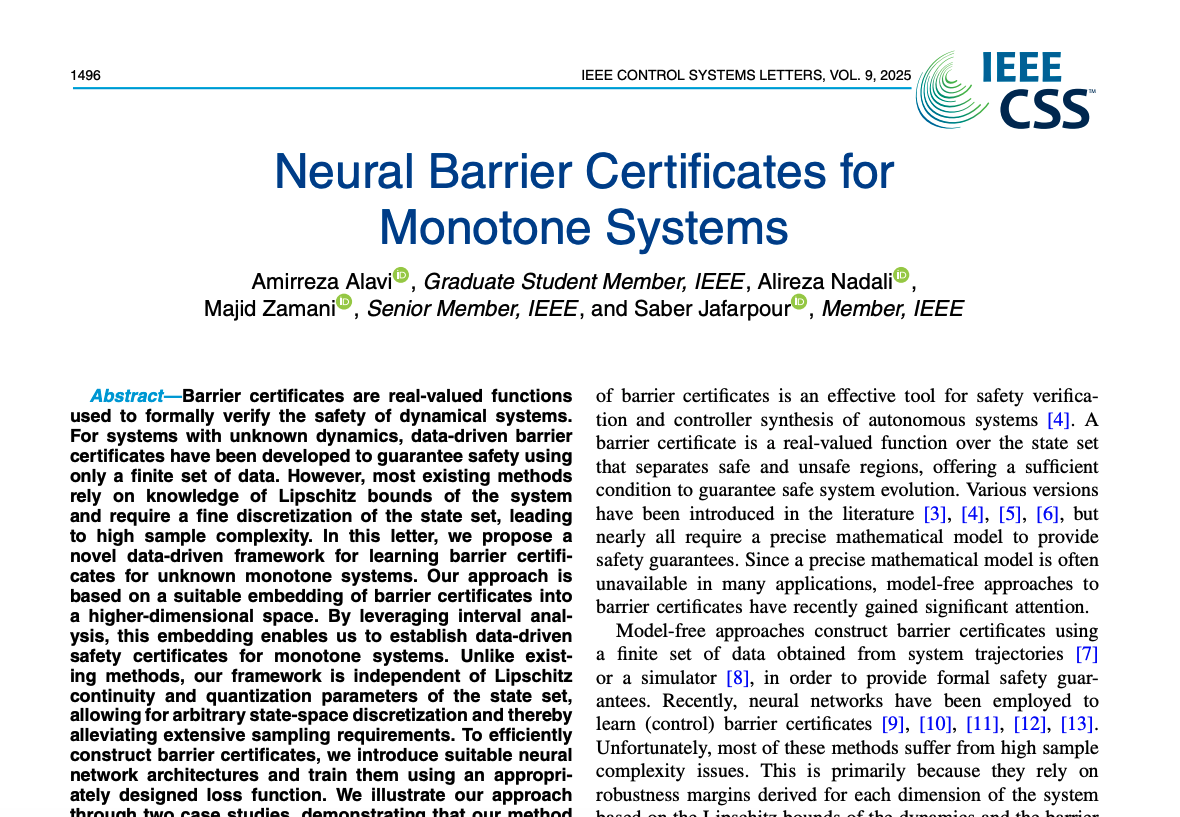 First page of Neural Barrier Certificates for Monotone Systems